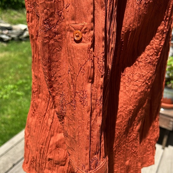 Christopher & Banks size med rust color button down, top three-quarter sleeve - Picture 3 of 15